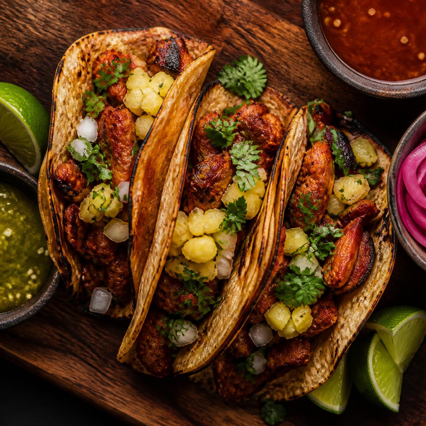 Tacos autênticos com salsas