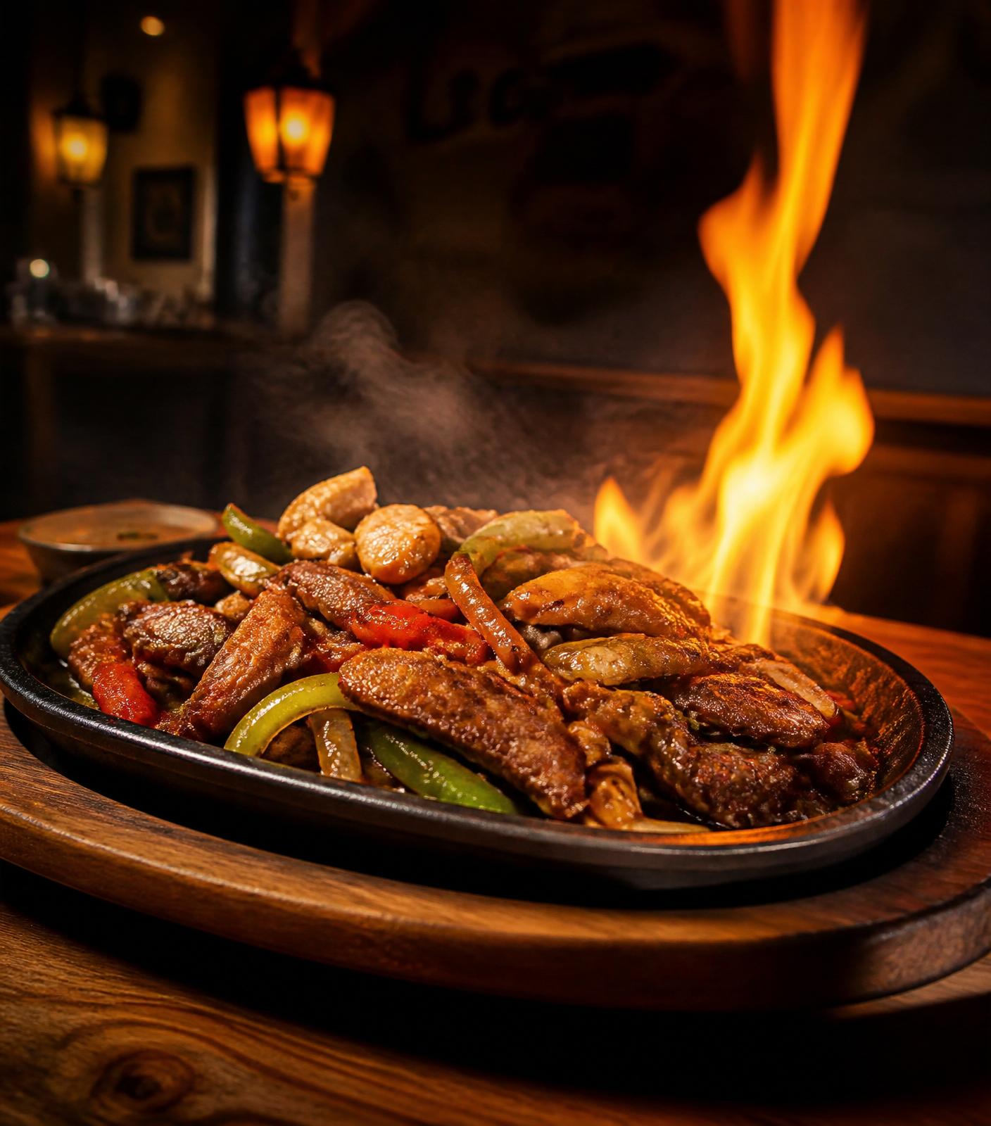 Fajitas flambadas na chapa