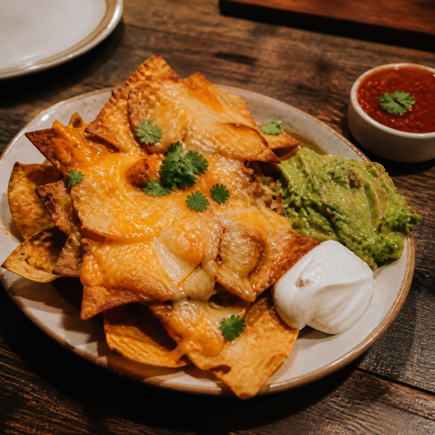 Nachos com queijo e guacamole